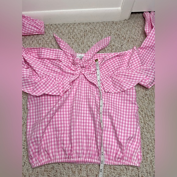 Lovers + Friends Pink Checkered Off-Shoulder Blouse size S - Picture 4 of 7